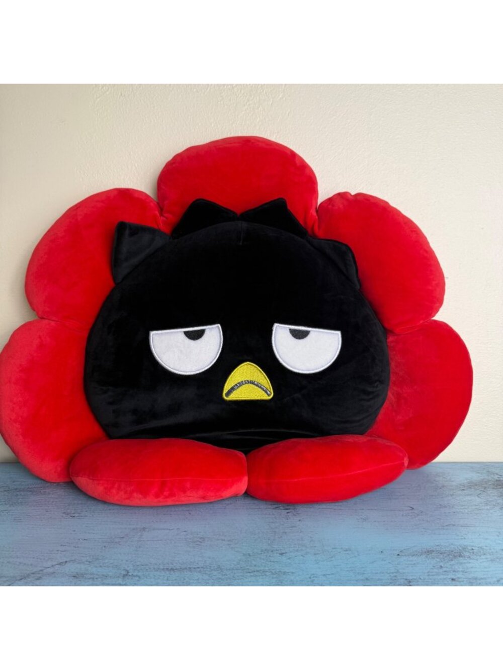 Rare Badtz Maru Red & Black Plush Flower Pillow - 23" Round Decorative Cushion